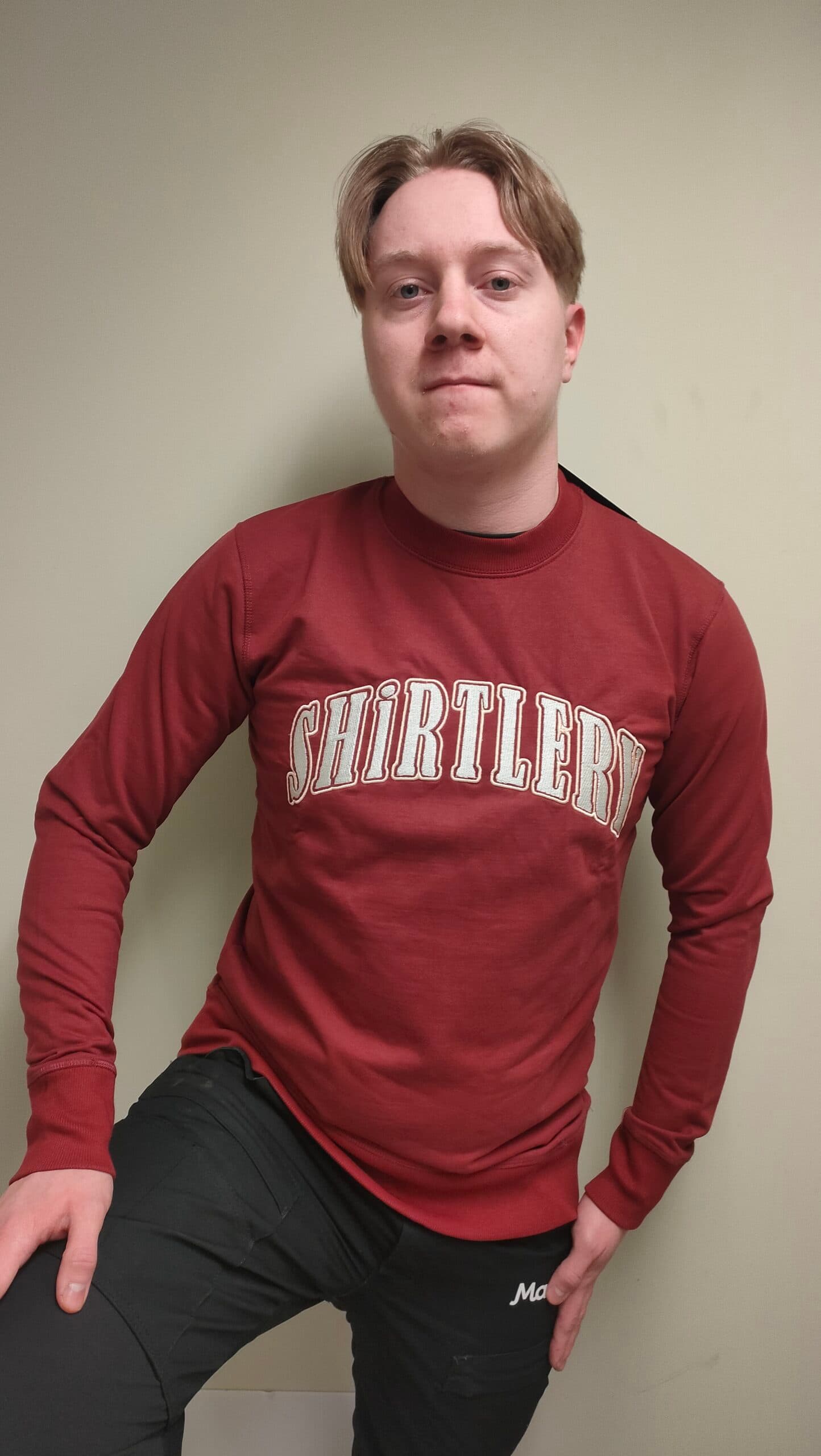 red long sleeve with shirtlery text
